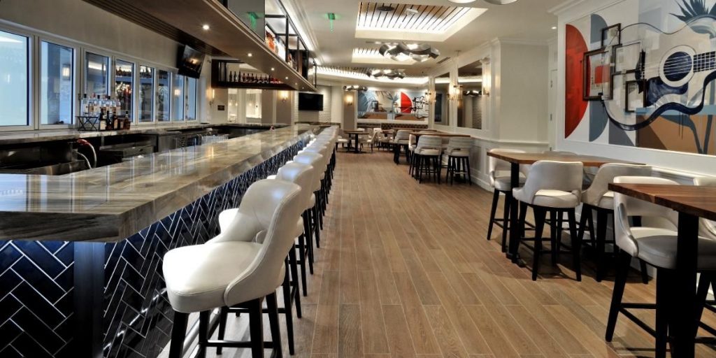 Luxury vinyl flooring in a restaurant bar area