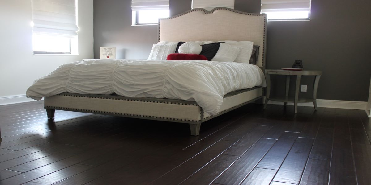 Custom hardwood flooring in a bedroom