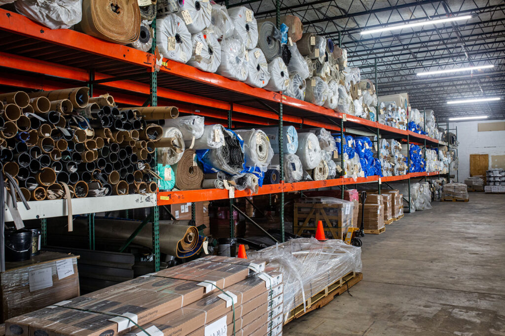 Flooring materials and supplies stored in our warehouse