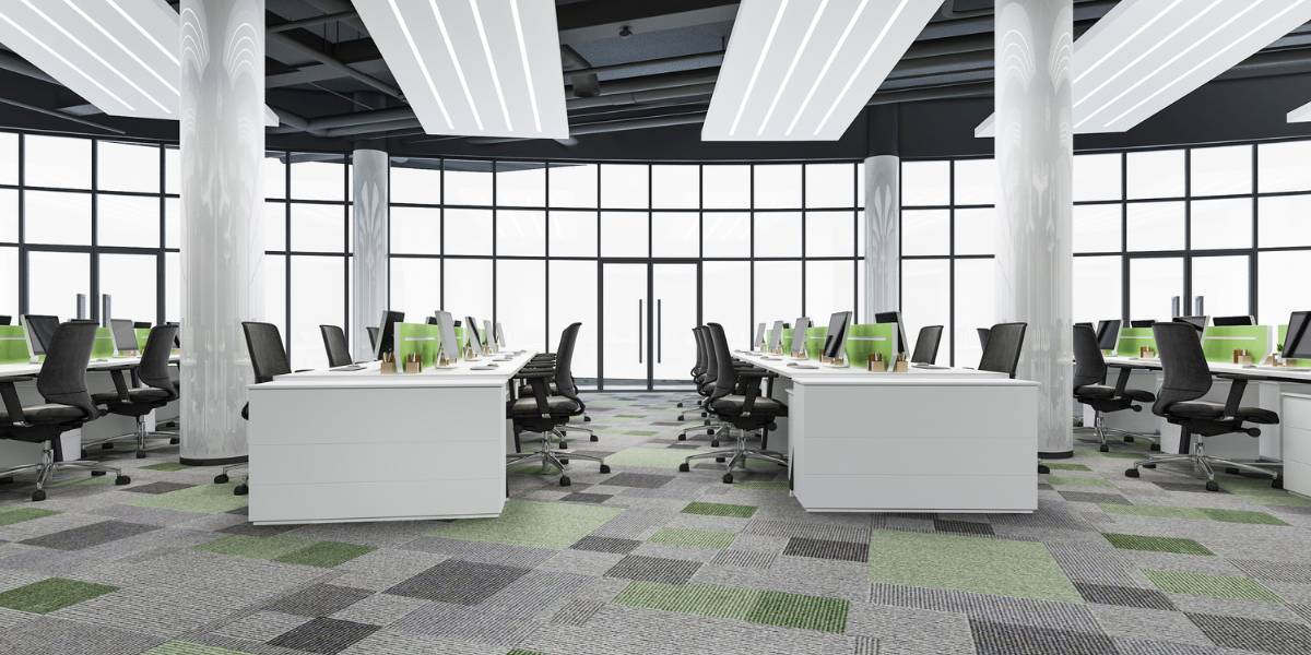 Office Carpet Tile example with a nice green and grey design.