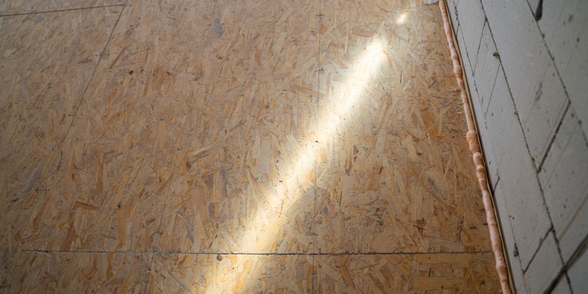Oriented strand board subfloor material is a common choice for flooring preparation.