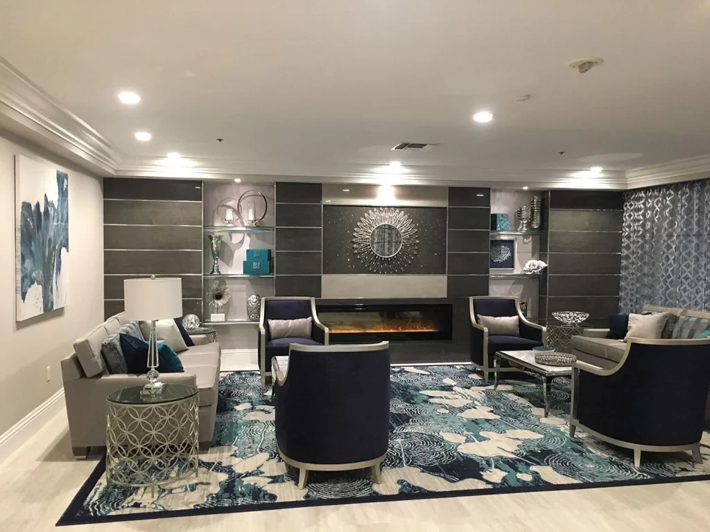 Luxury residential community lounge flooring installation at Platina in Boynton Beach by East Coast Flooring & Interiors