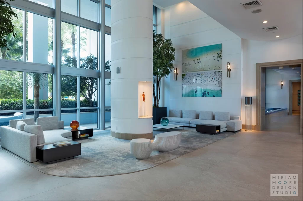 Luxury condominium lobby flooring installation at The Bath Club Miami Beach by East Coast Flooring & Interiors